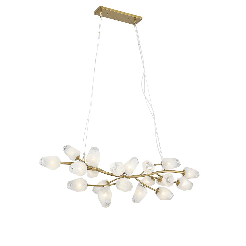 20-Light gold iron frame chandelier with white glass shades. Picture 3