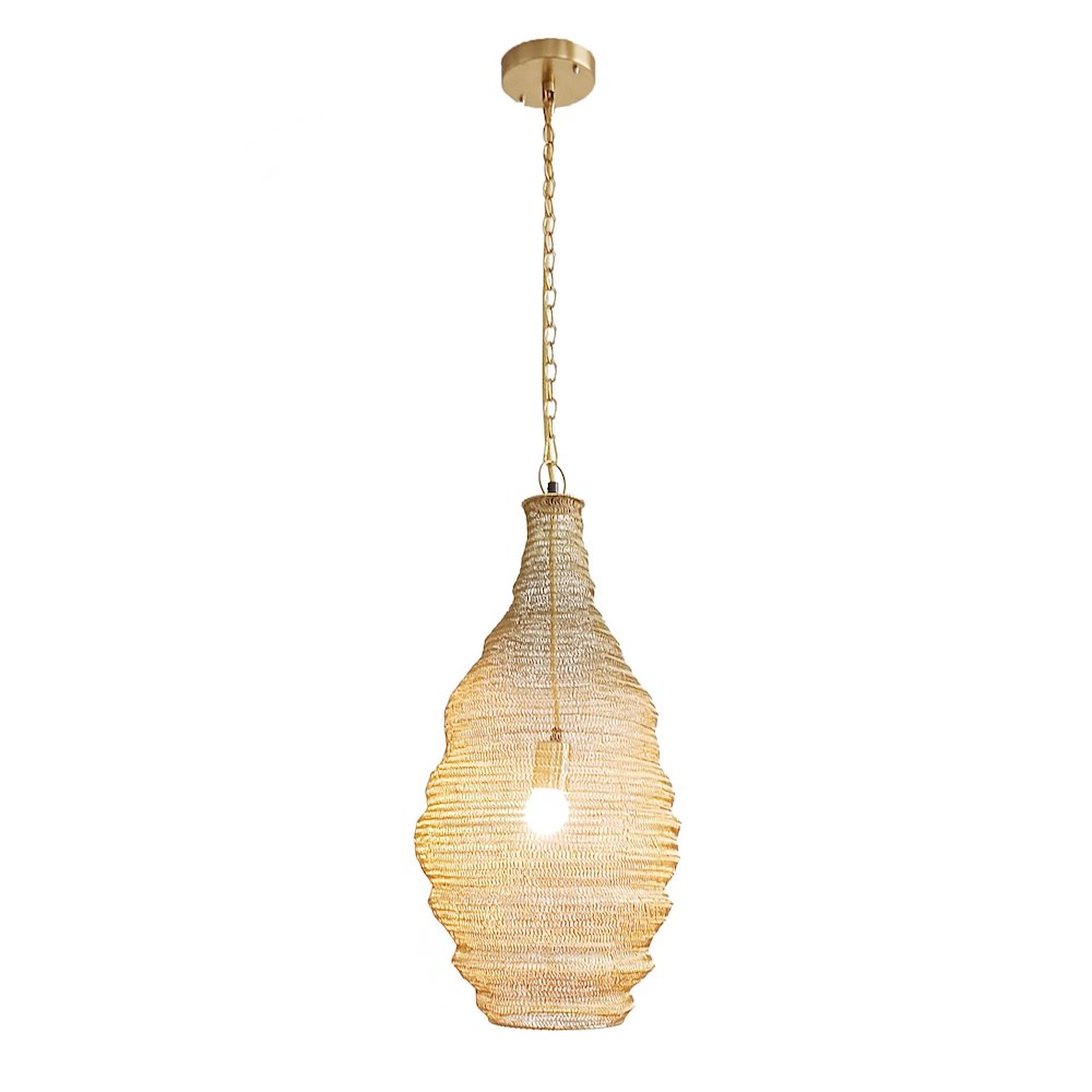 1-Light Gold Pendant With A Chain Basket Shade. Picture 1