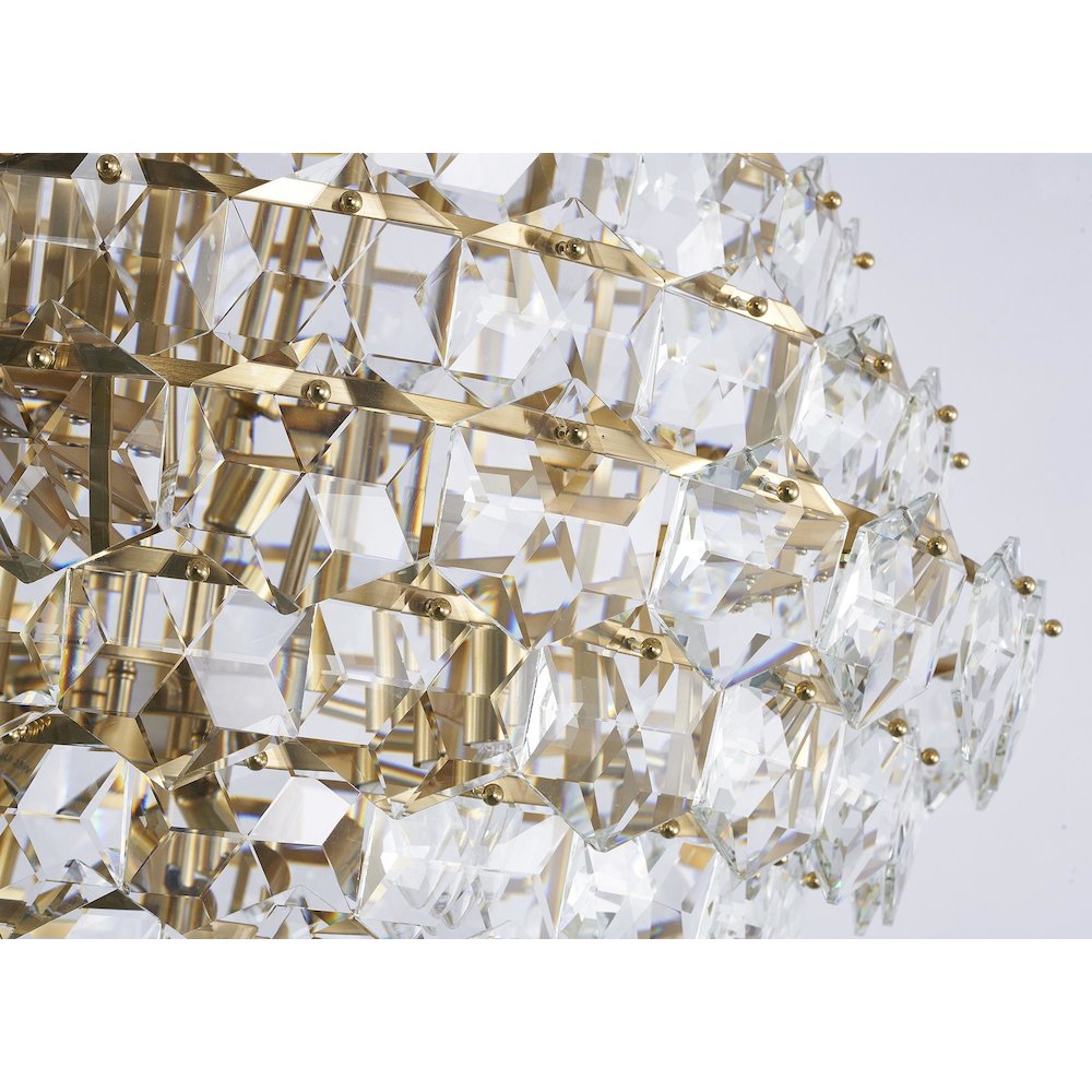 27-Light Brass Chandelier With Clear Hanging Crystals. Picture 1