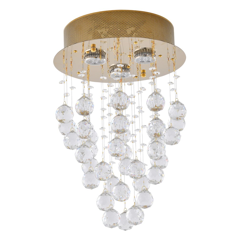 3-Light Gold Flush Mount With Clear Crystals. Picture 3