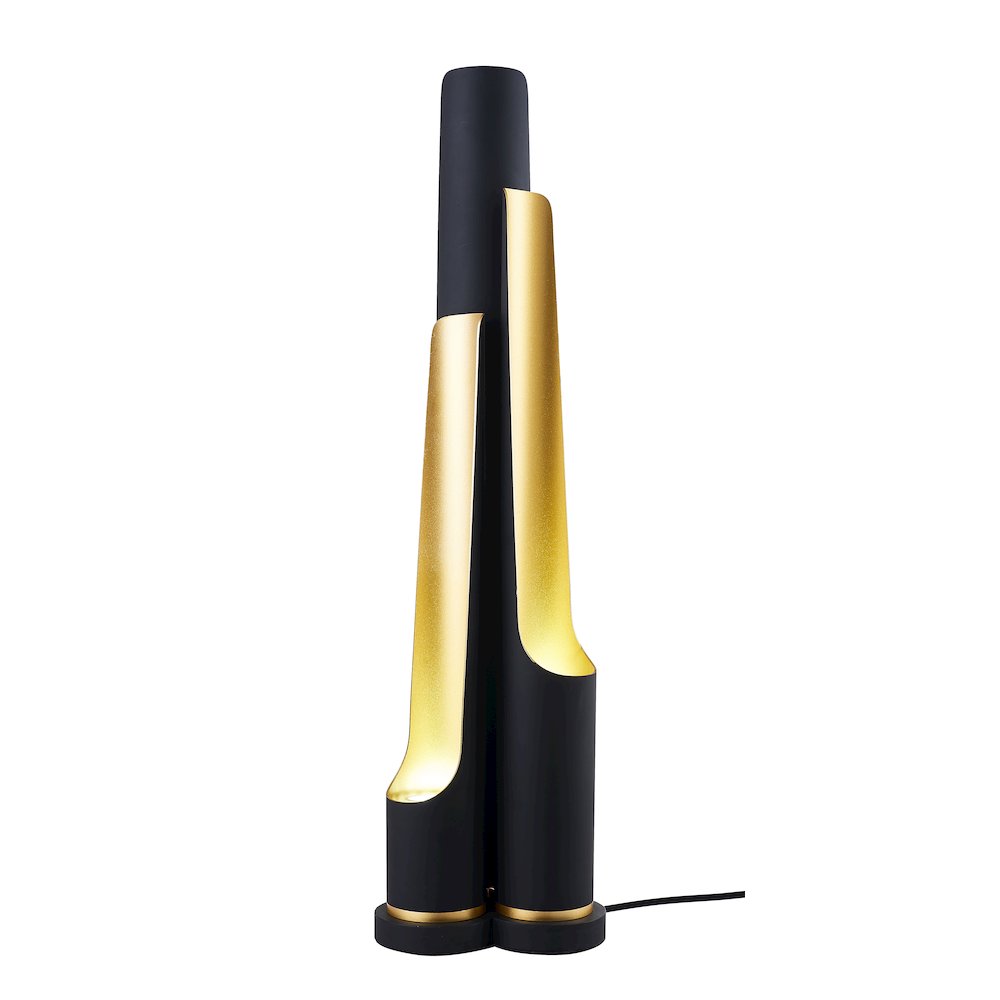 3-Light Matte Black Table Lamp With Gold Interior. Picture 1
