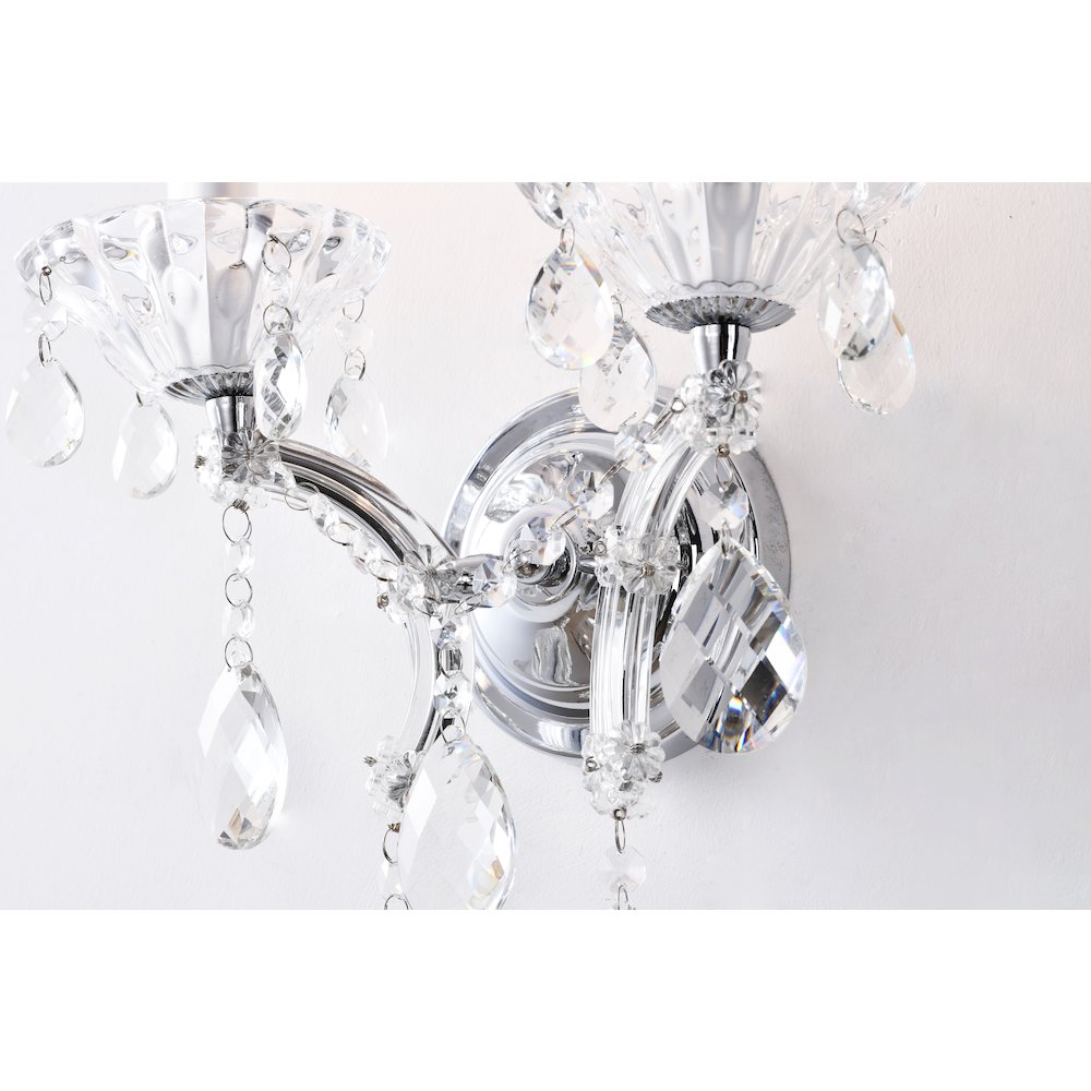 2-Light Chrome Metal Wall Sconce With Clear Crystal Accents. Picture 5