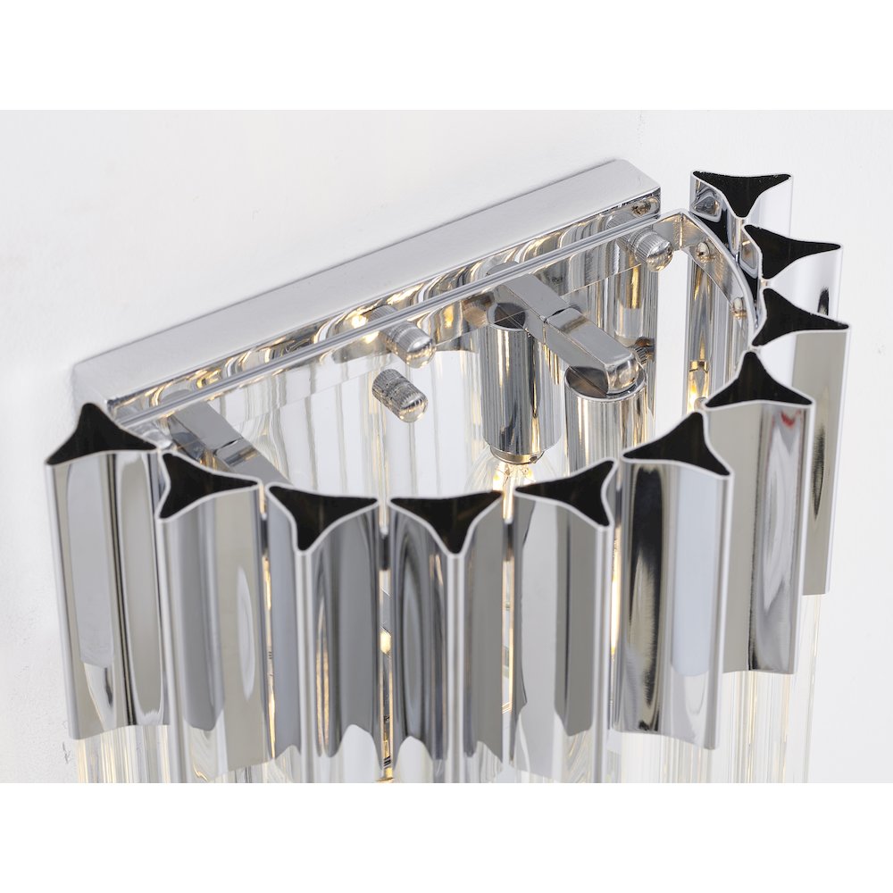 3-Light Chrome Wall Sconce With Clear Hanging Crystals. Picture 4