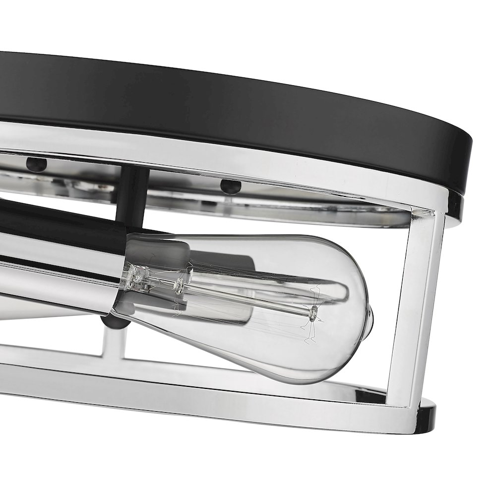 2-Light Black And Chrome Metal Flush Mount. Picture 5