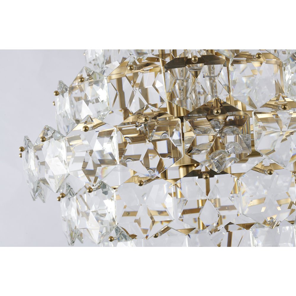 15-Light Brass Chandelier With Clear Crystals. Picture 3
