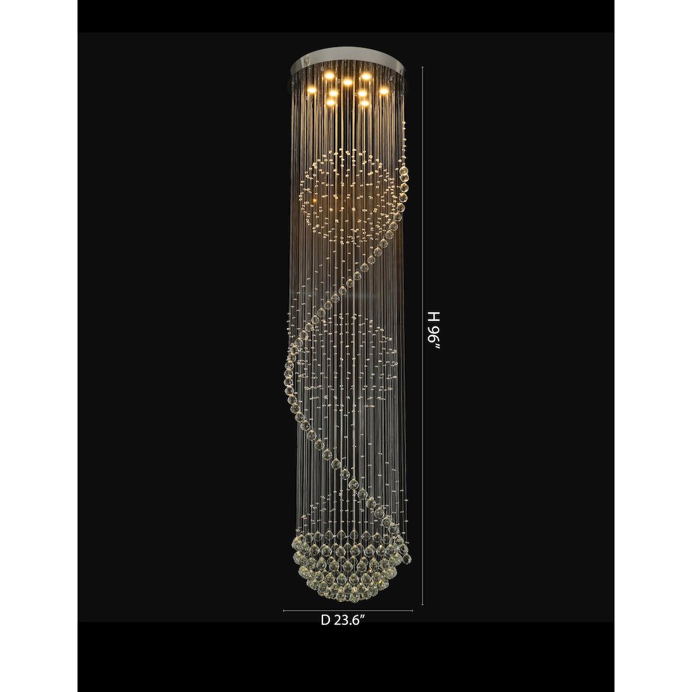 9-Light Chrome Chandelier With Clear Hanging Crystals And Beads. Picture 6