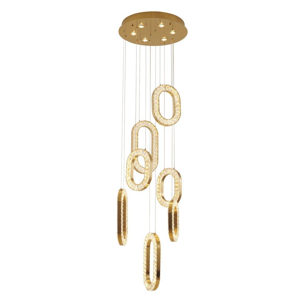 13-Light Gold LED Chandelier With Clear Crystal Pendants. Picture 1