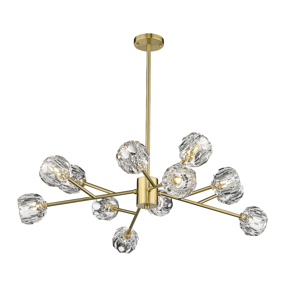 12-Light Gold Chandelier With Clear Crystal Shades. Picture 1