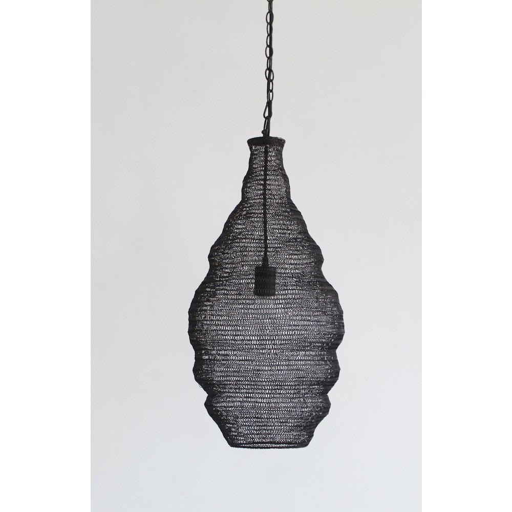 1-Light Satin Black Pendant With A Chain Basket Shade. Picture 4