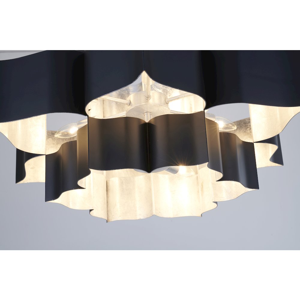 12-Light Matte Black Iron Chandelier With A Silver Leaf Interior. Picture 4