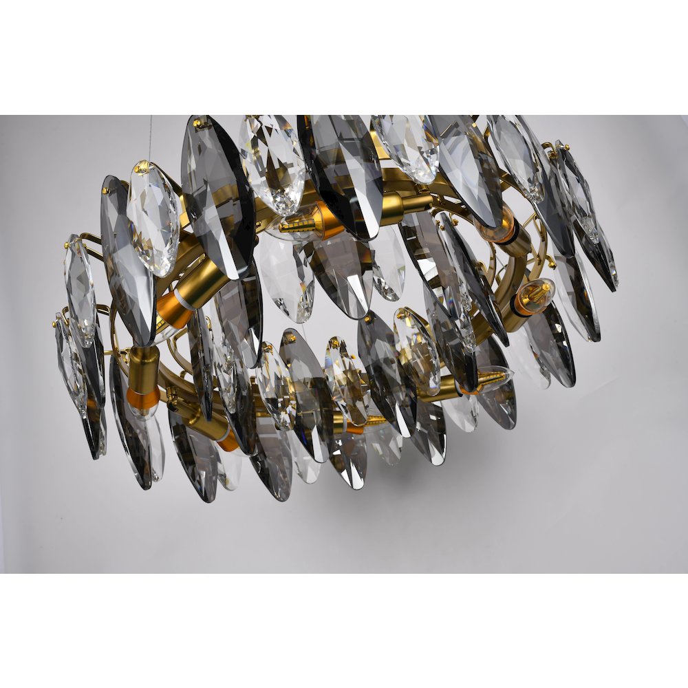 11-Light Brass Chandelier With Clear And Smoke Crystals. Picture 5