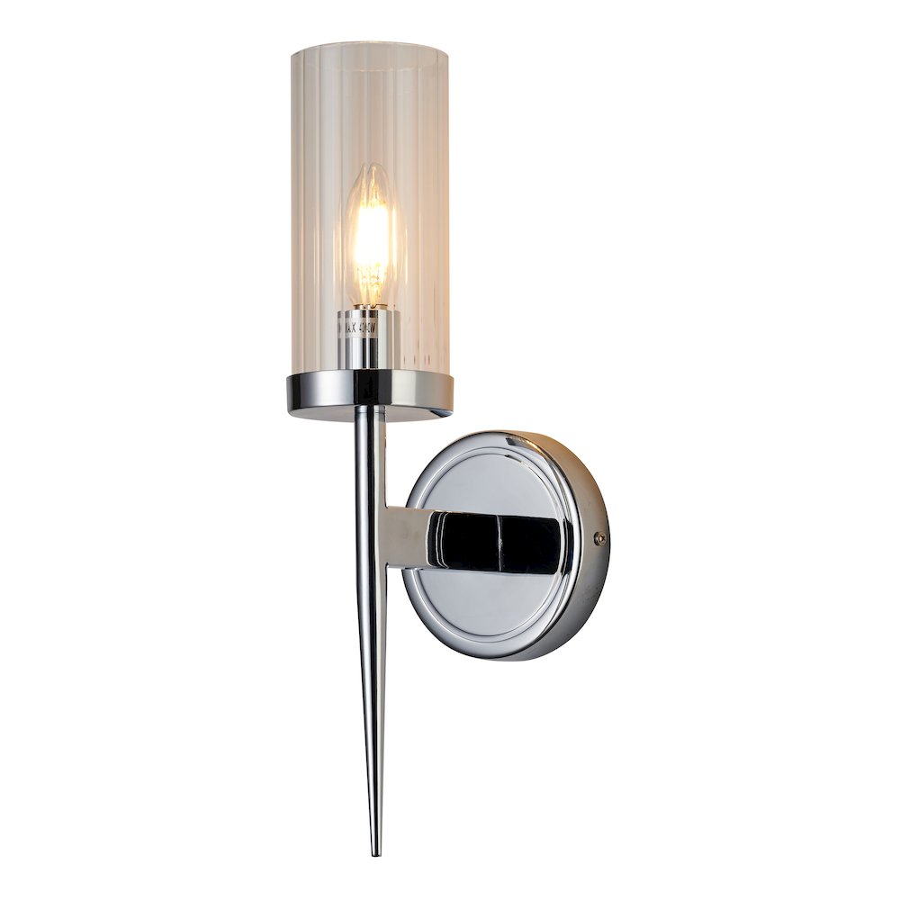 1-Light Chrome Metal Wall Sconce With A Clear Glass Shade. Picture 1