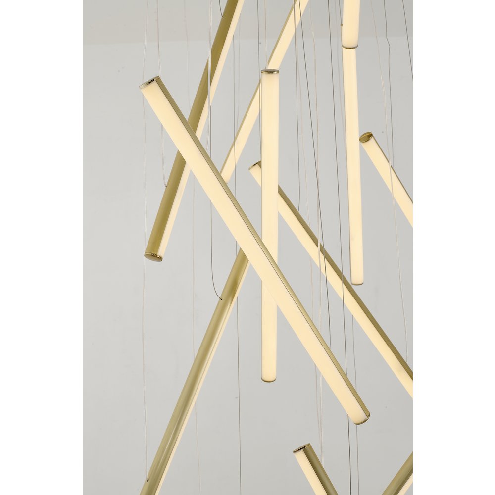 18-Light Brass Metal LED Chandelier With White Acrylic Diffusers. Picture 2