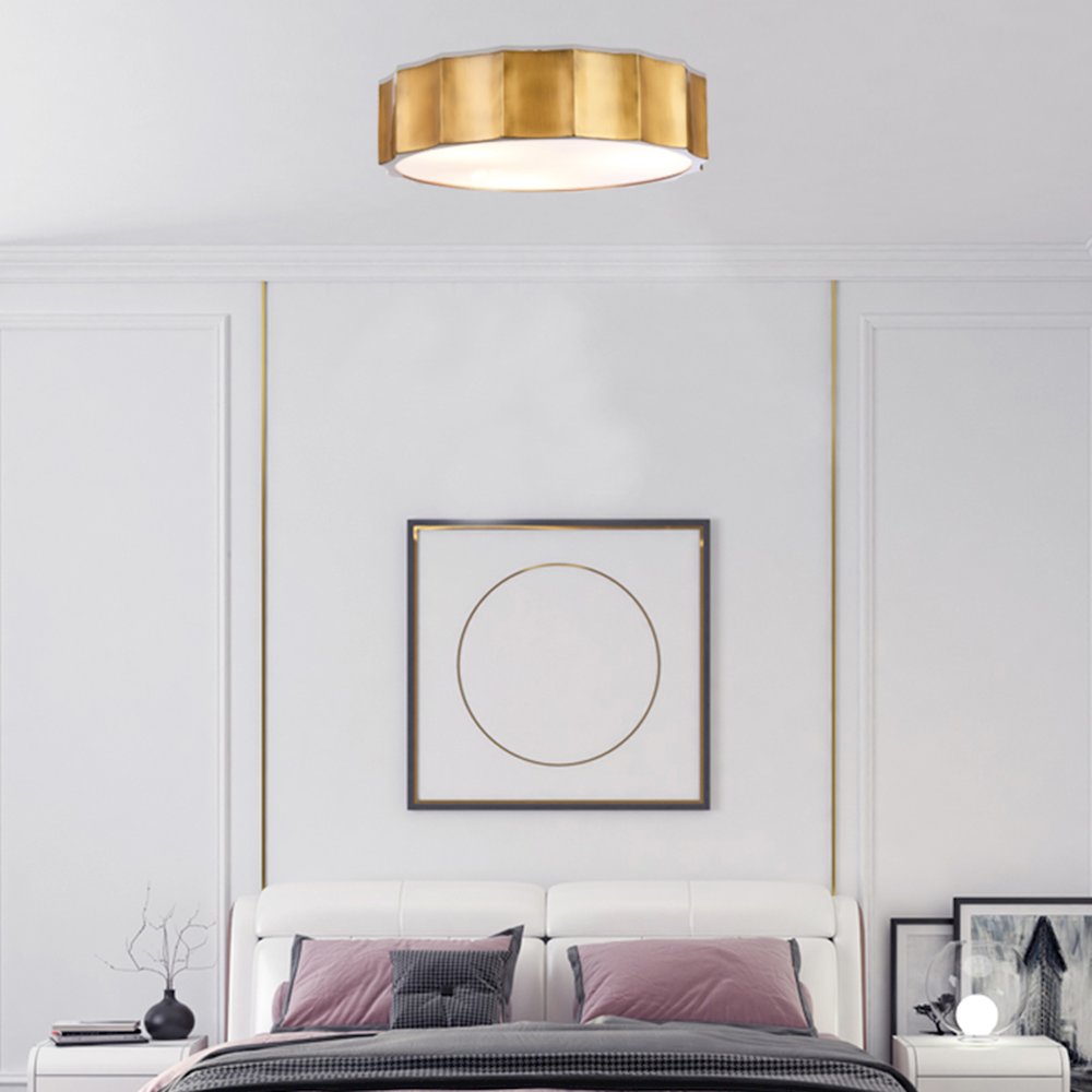4-Light Brass Iron Flush Mount With A White Acrylic Bottom Cover. Picture 3