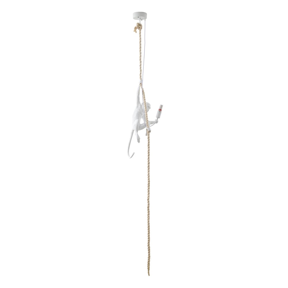 1-Light White Resin Monkey Pendant With A Brown Rope. Picture 2