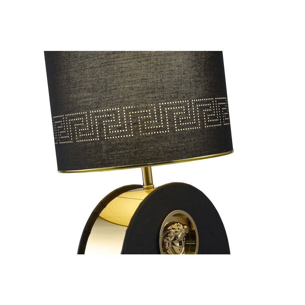 1-Light Black Iron Table Lamp With Leather Cover On Base And A Fabric Shade. Picture 5