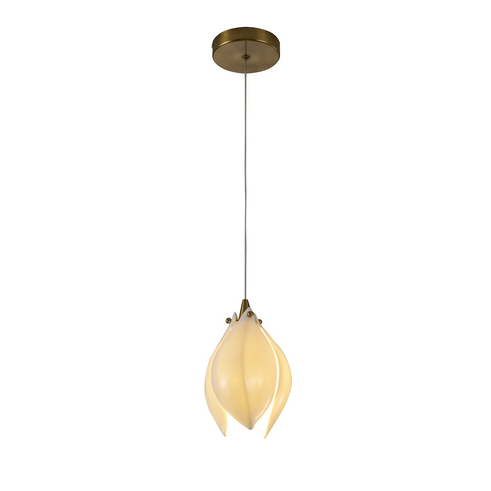 1-Light Bronze Single Pendant With A Cream Ceramic Flower. Picture 1