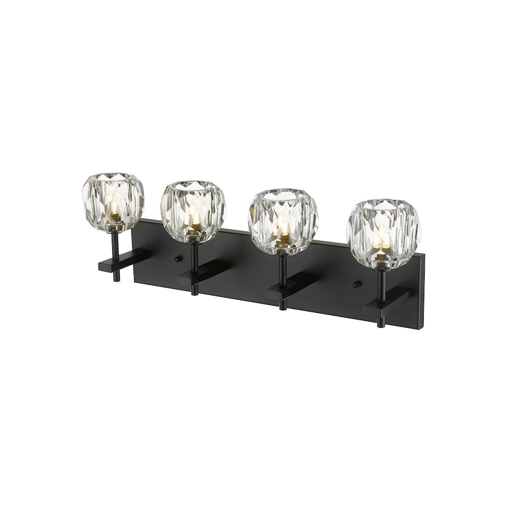 4-Light Black Wall Sconce With Clear Crystal Shades. Picture 1