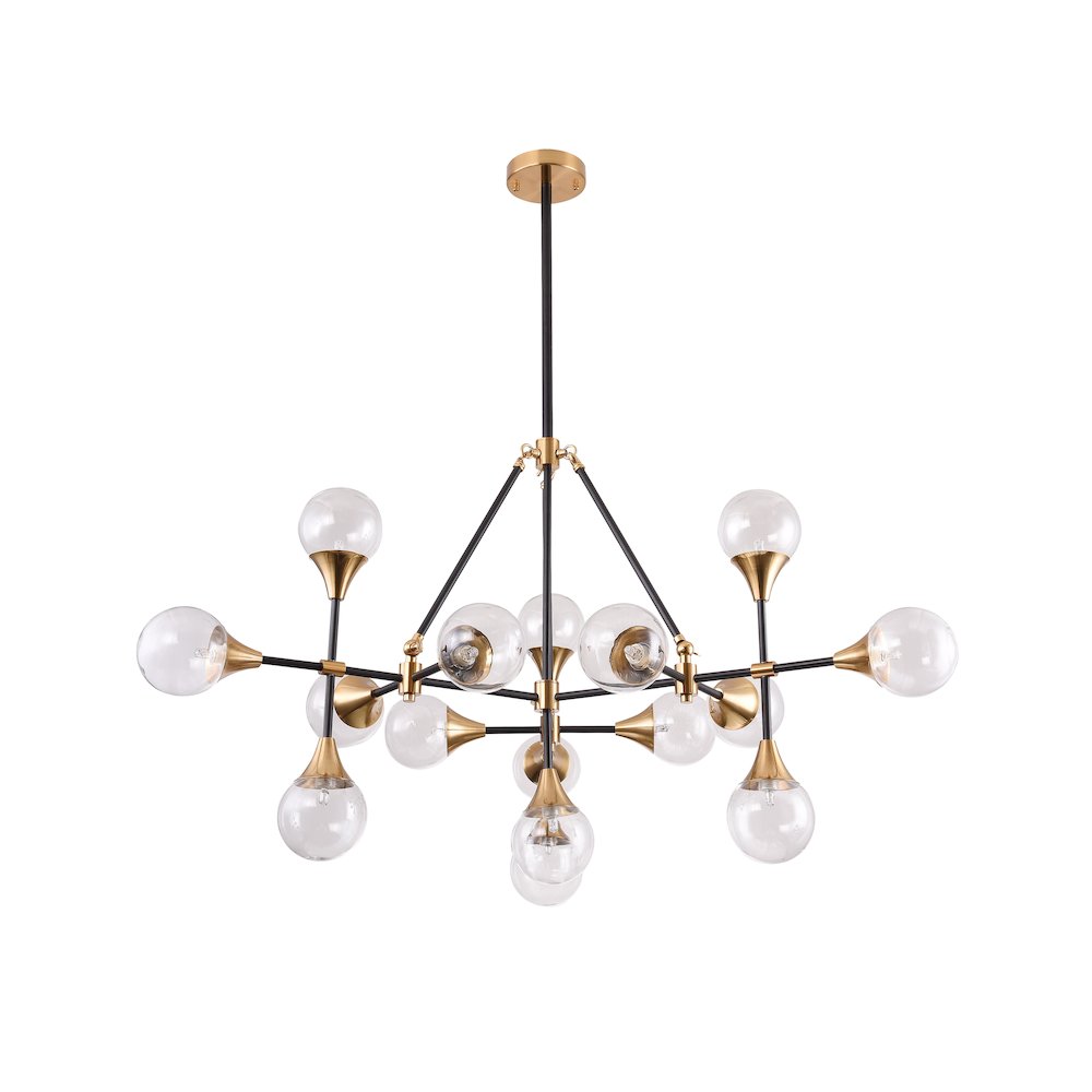 16-Light Black And Gold Chandelier With Clear Glass shades. Picture 2
