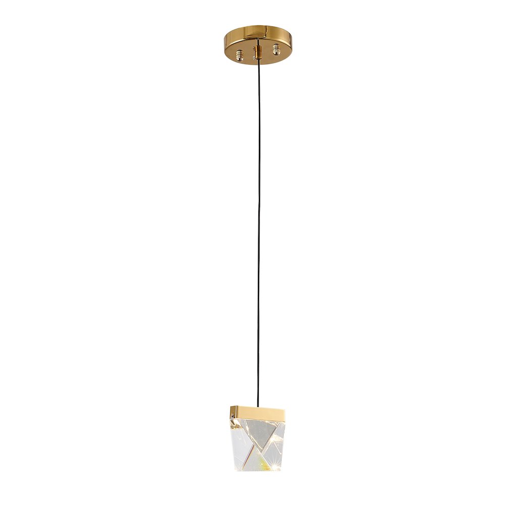 1-Light Brass Iron LED Pendant With A Clear Crystal. Picture 1