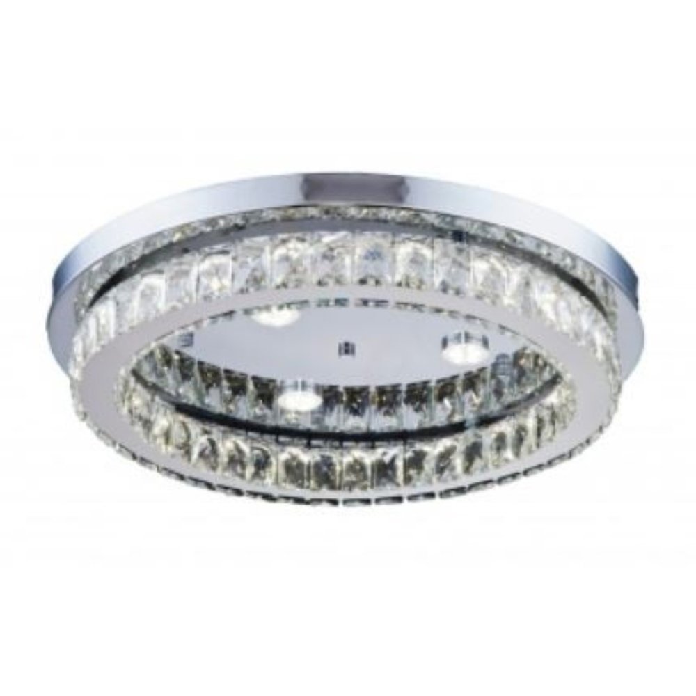 3-Light Chrome LED Flush Mount With Clear Crystal Accents. Picture 1