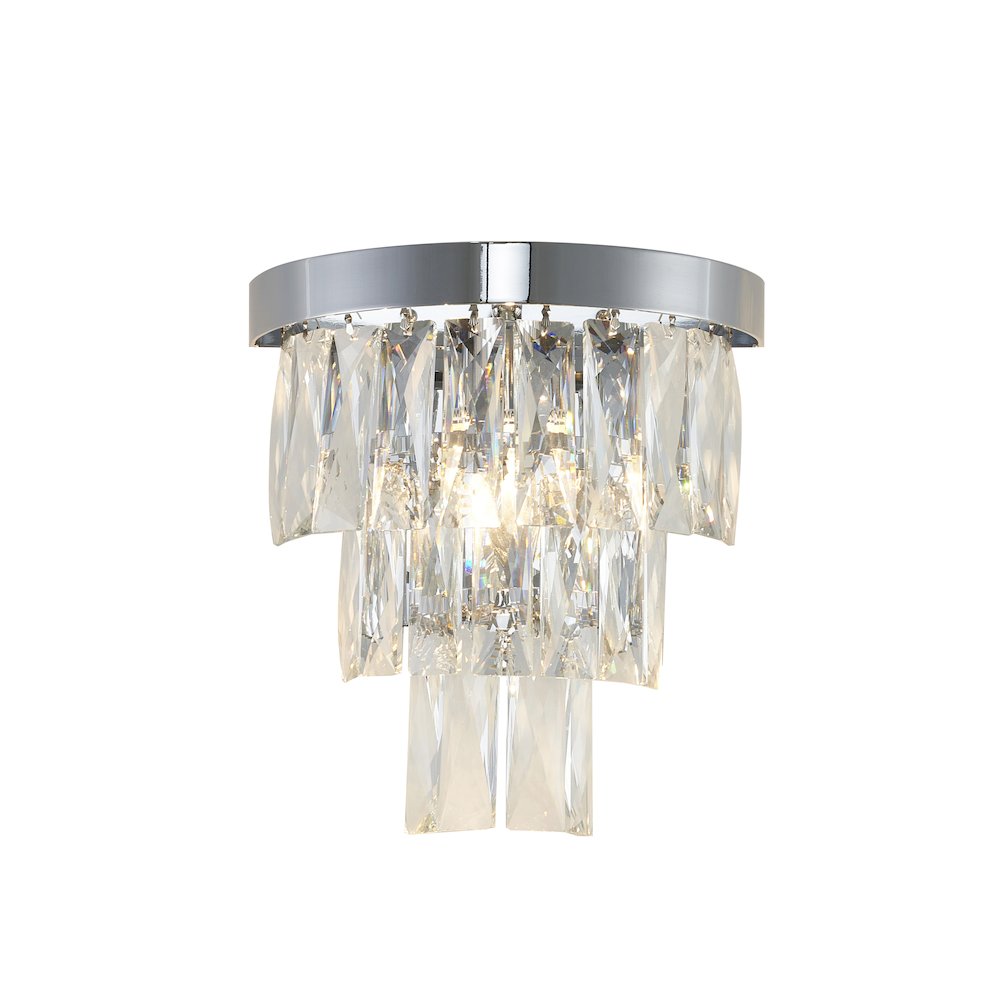1-Light Chrome Wall Sconce With Clear Hanging Crystals. Picture 1