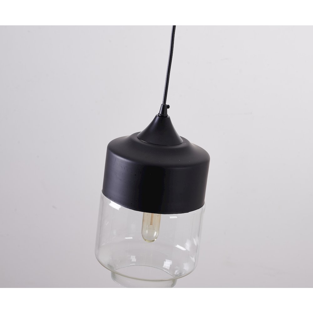 1-Light Matte Black Single Pendant With A Clear Glass Shade. Picture 4