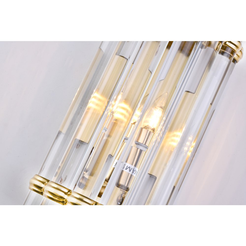 1-Light Antique Gold Metal Wall Sconce With A Clear Glass Rods. Picture 4