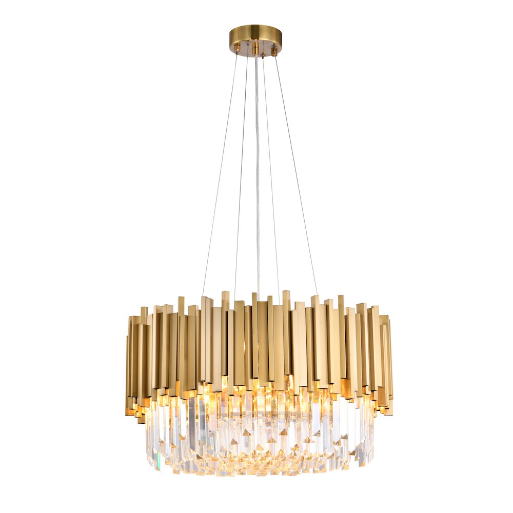 8-Light Gold Stainless Steel Chandelier With Clear Crystals. Picture 1