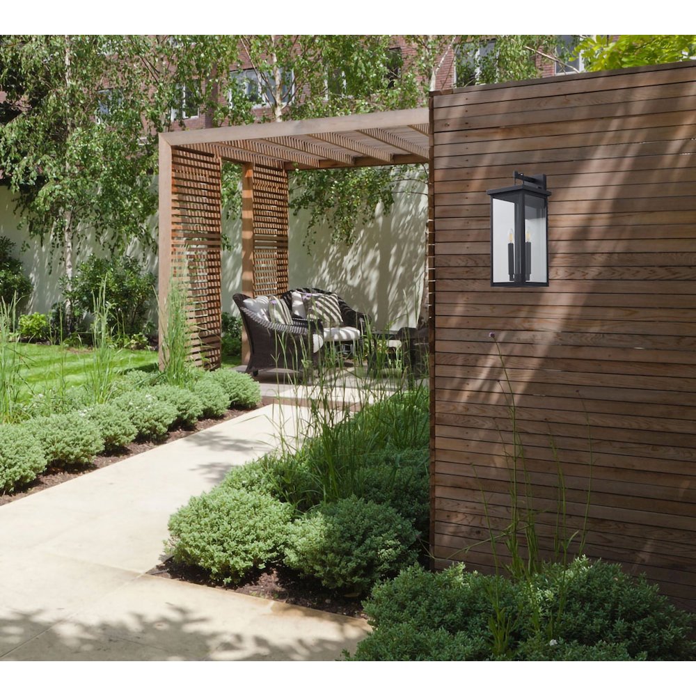 2-Light Matte Black Outdoor Wall Sconce With A Clear Glass Shade. Picture 6