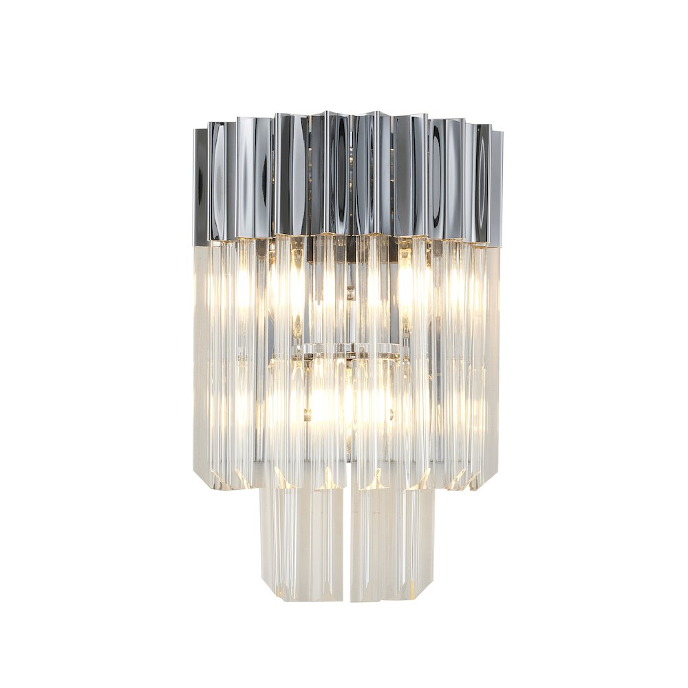 3-Light Chrome Wall Sconce With Clear Hanging Crystals. Picture 1