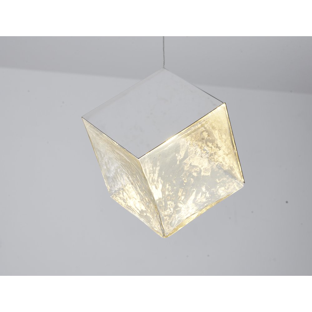 1-Light Chrome Cubed Pendant With A Clear Distorted Glass Shade. Picture 3