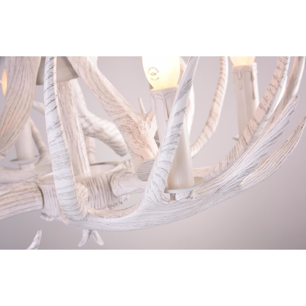 6-Light White Polyresin Antler Horn Chandelier. Picture 3