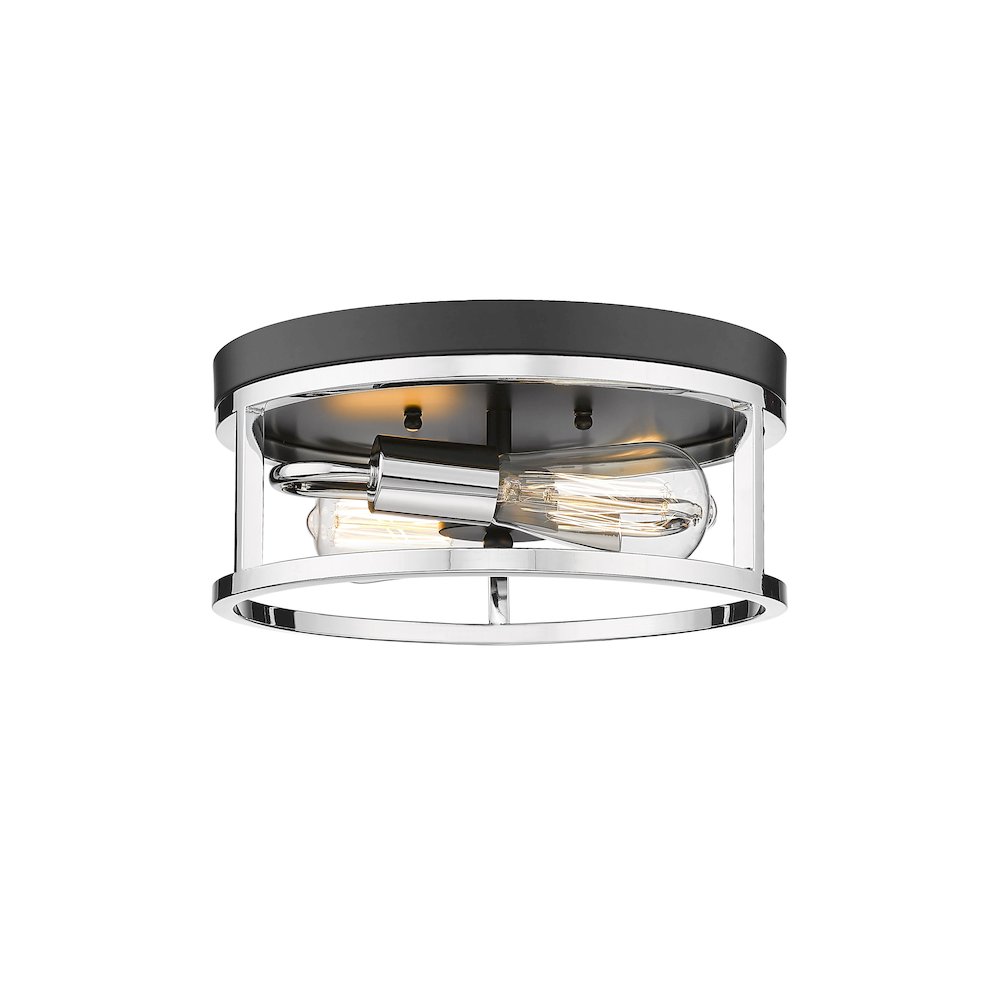 2-Light Black And Chrome Metal Flush Mount. Picture 3