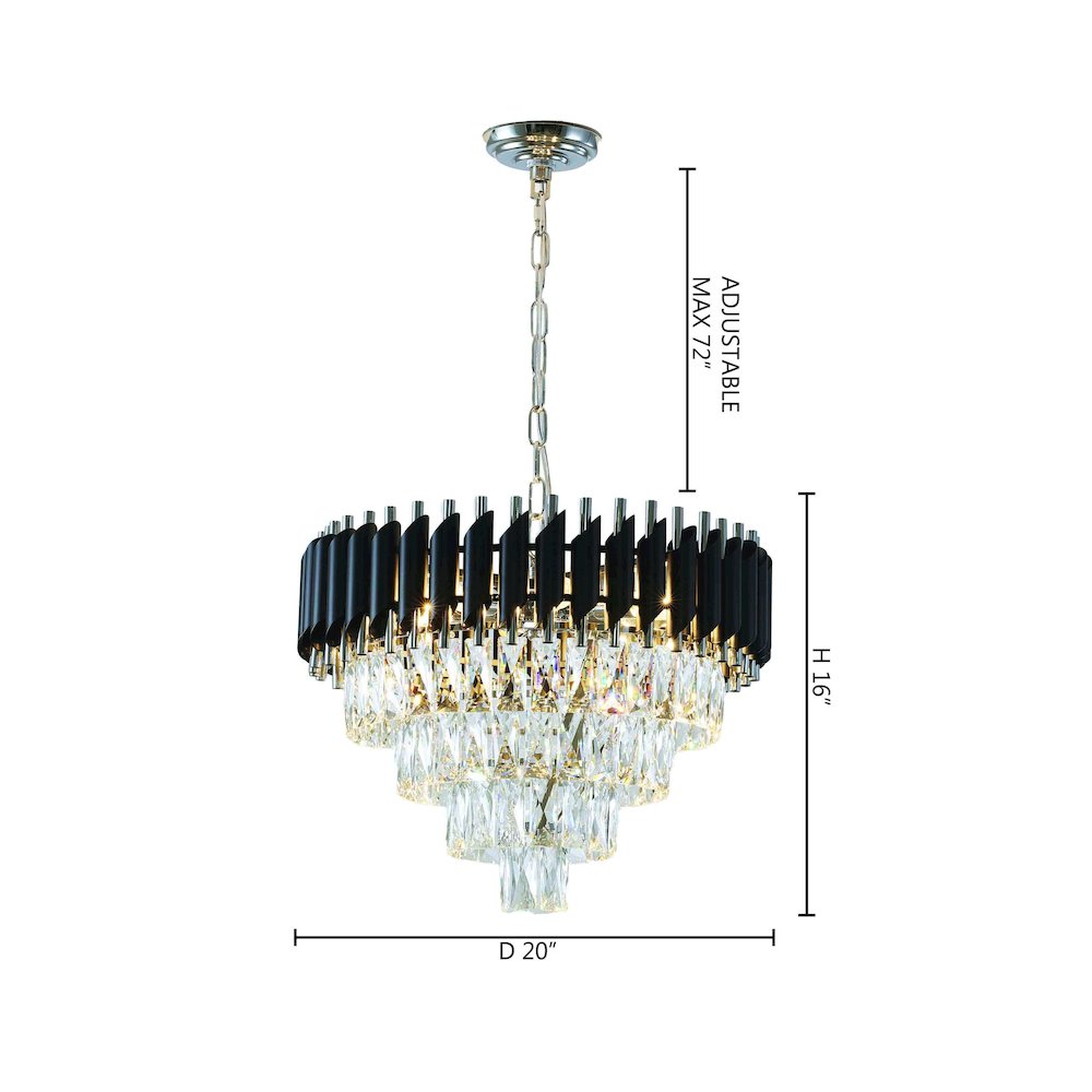 8-Light Chrome And Black Chandelier With Clear Crystals. Picture 8