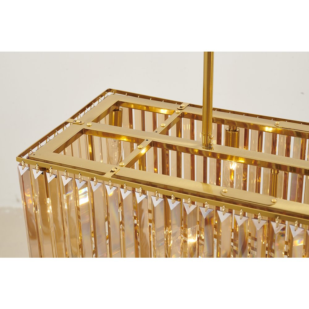 14-Light Satin Brass Chandelier With Clear And Champagne Crystals. Picture 4