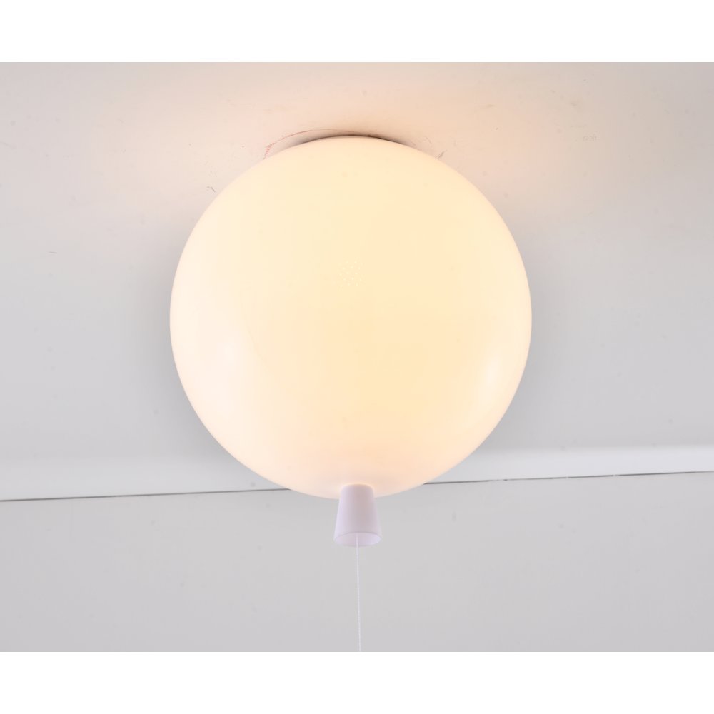 1-Light white acrylic semi flush mount in a balloon shape. Picture 3