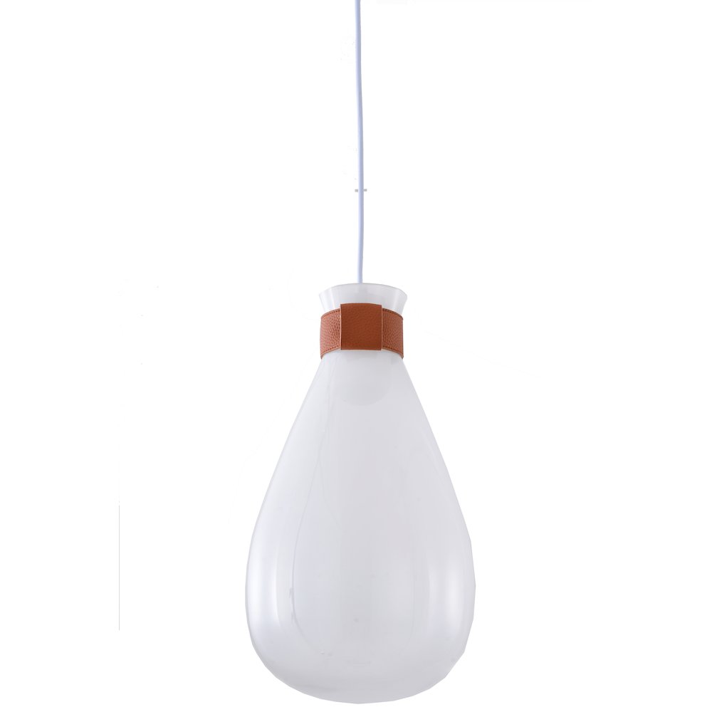 1-Light White Glass Jar Pendant With A Leather Band. Picture 5
