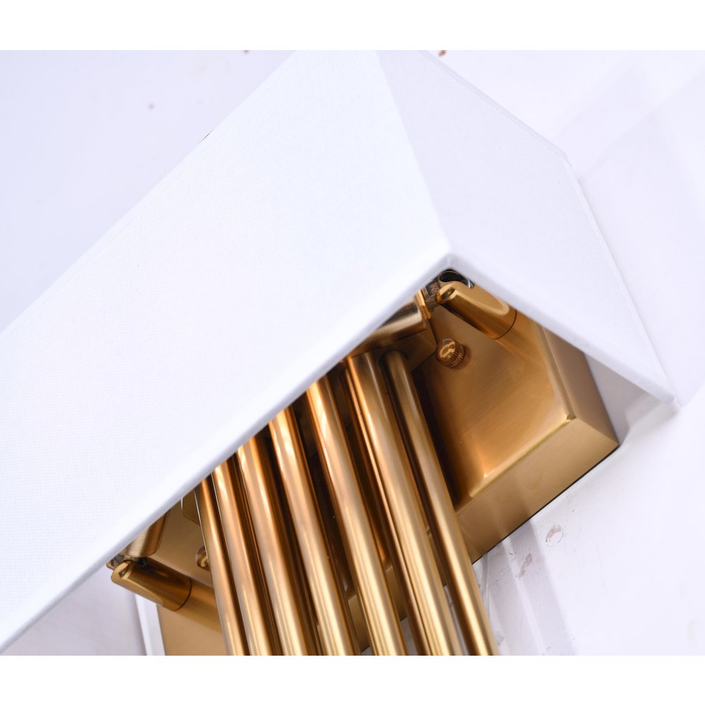 2-Light Gold Rod Wall Sconce With A White Shade. Picture 5