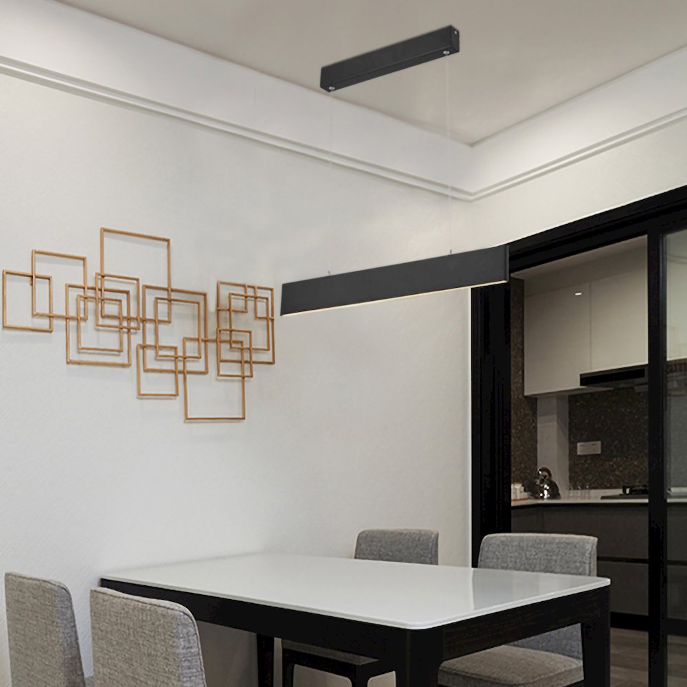 1-Light Matte Black LED Chandelier In A Rectangular Shape. Picture 2