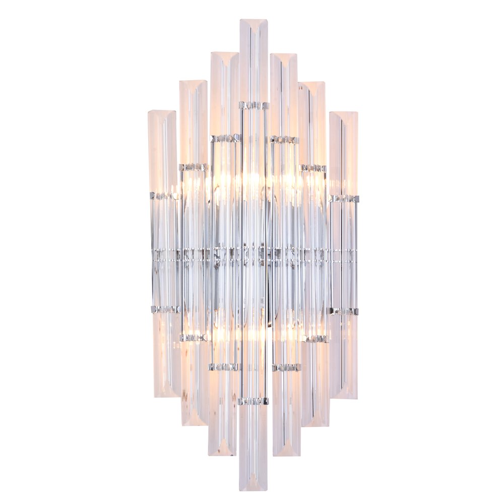 2-Light Chrome Metal Wall Sconce With Clear Rods. Picture 1