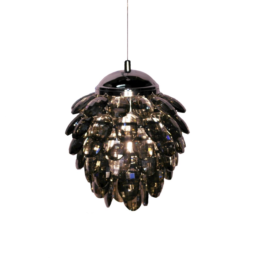 1-Light Chrome Single Pendant With Smoke Crystals. Picture 1