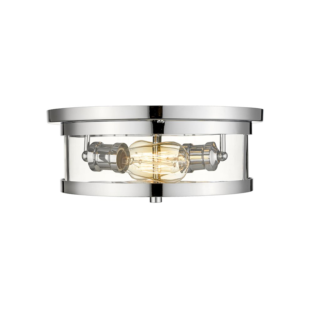 2-Light Chrome Flush Mount With A Clear Glass Shade. Picture 1