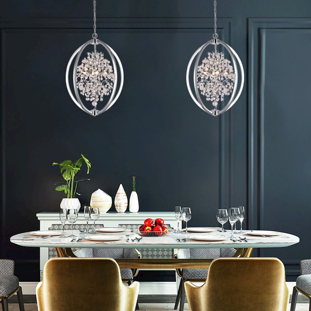 4-Light Chrome Metal Chandelier With Clear Crystals. Picture 2