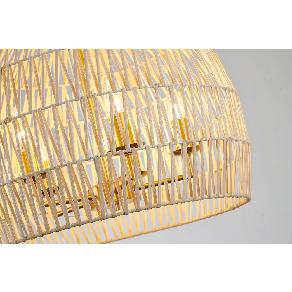 5-Light Brass Chandelier With A Natural White Wood Vine Basket Shade. Picture 5