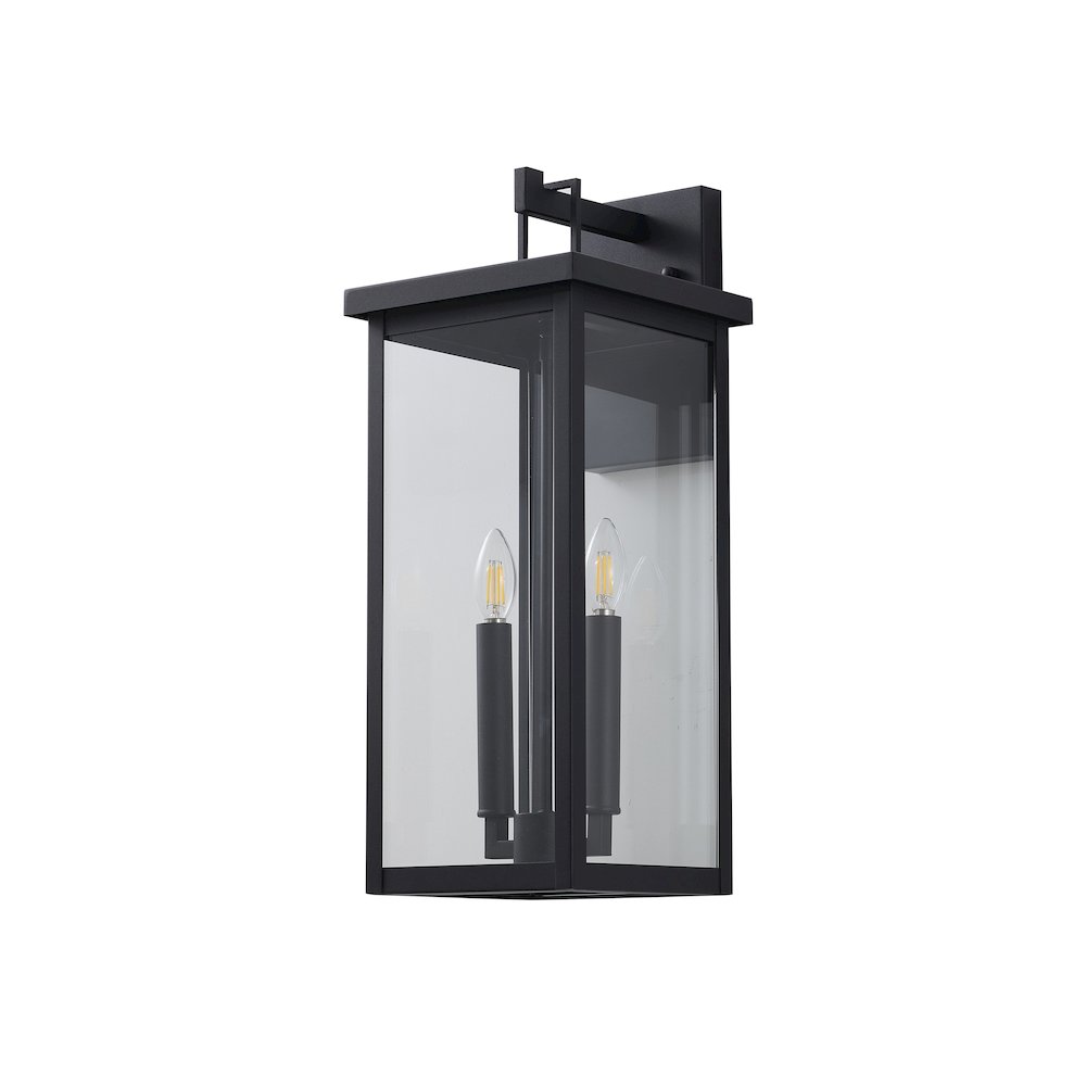 2-Light Matte Black Outdoor Wall Sconce With A Clear Glass Shade. Picture 2