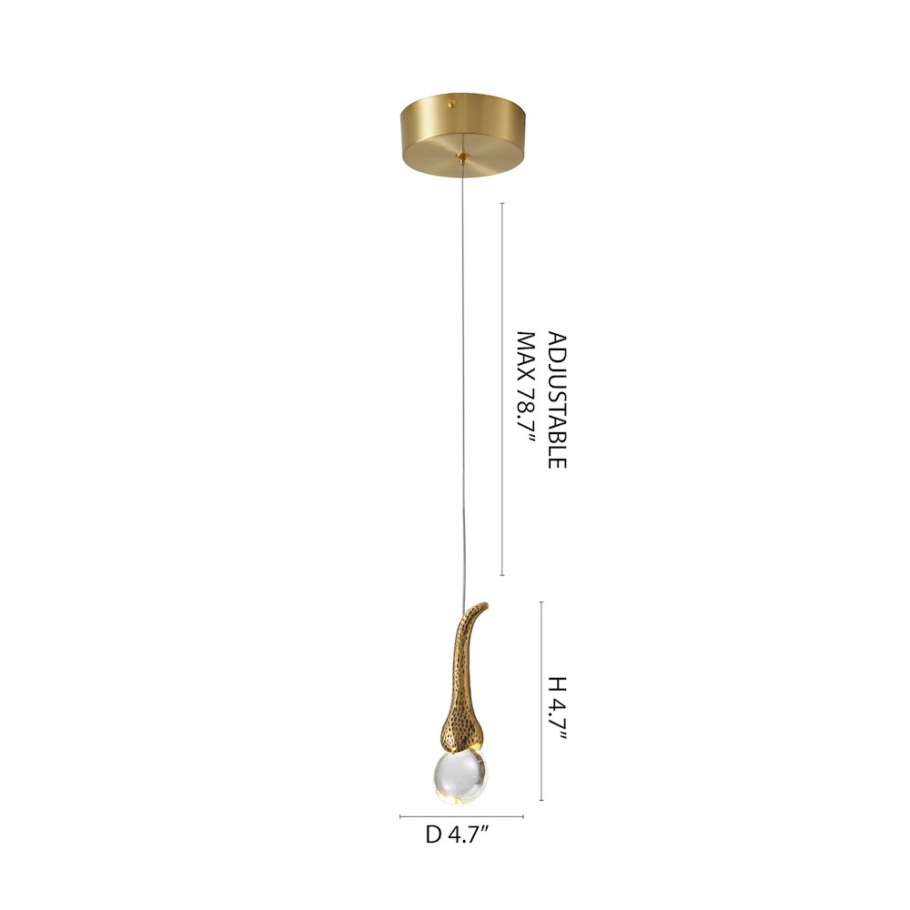 1-Light Gold LED Single Pendant With A Clear Crystal Accent. Picture 6