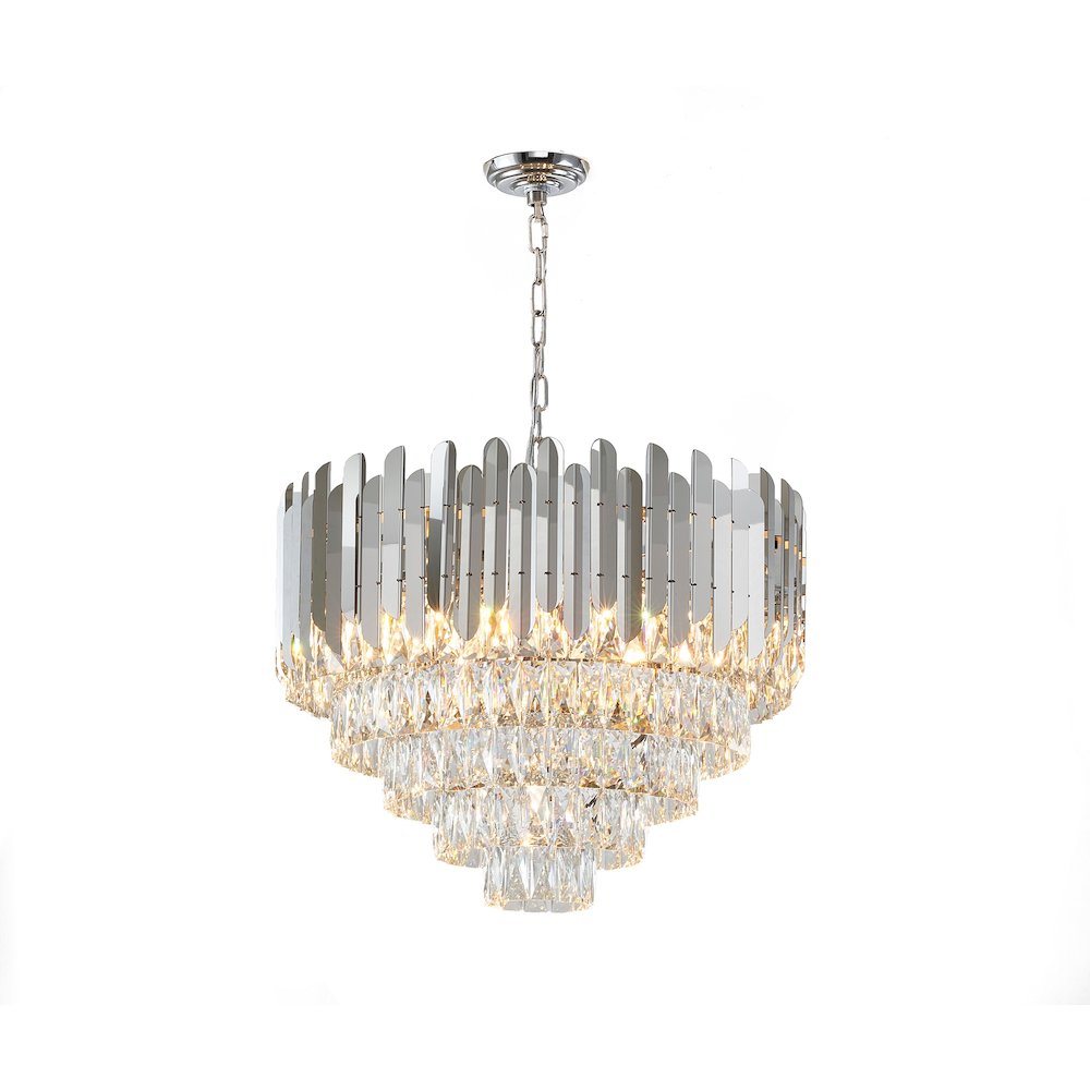11-Light Chrome Stainless Steel Chandelier With Clear Crystals. Picture 1
