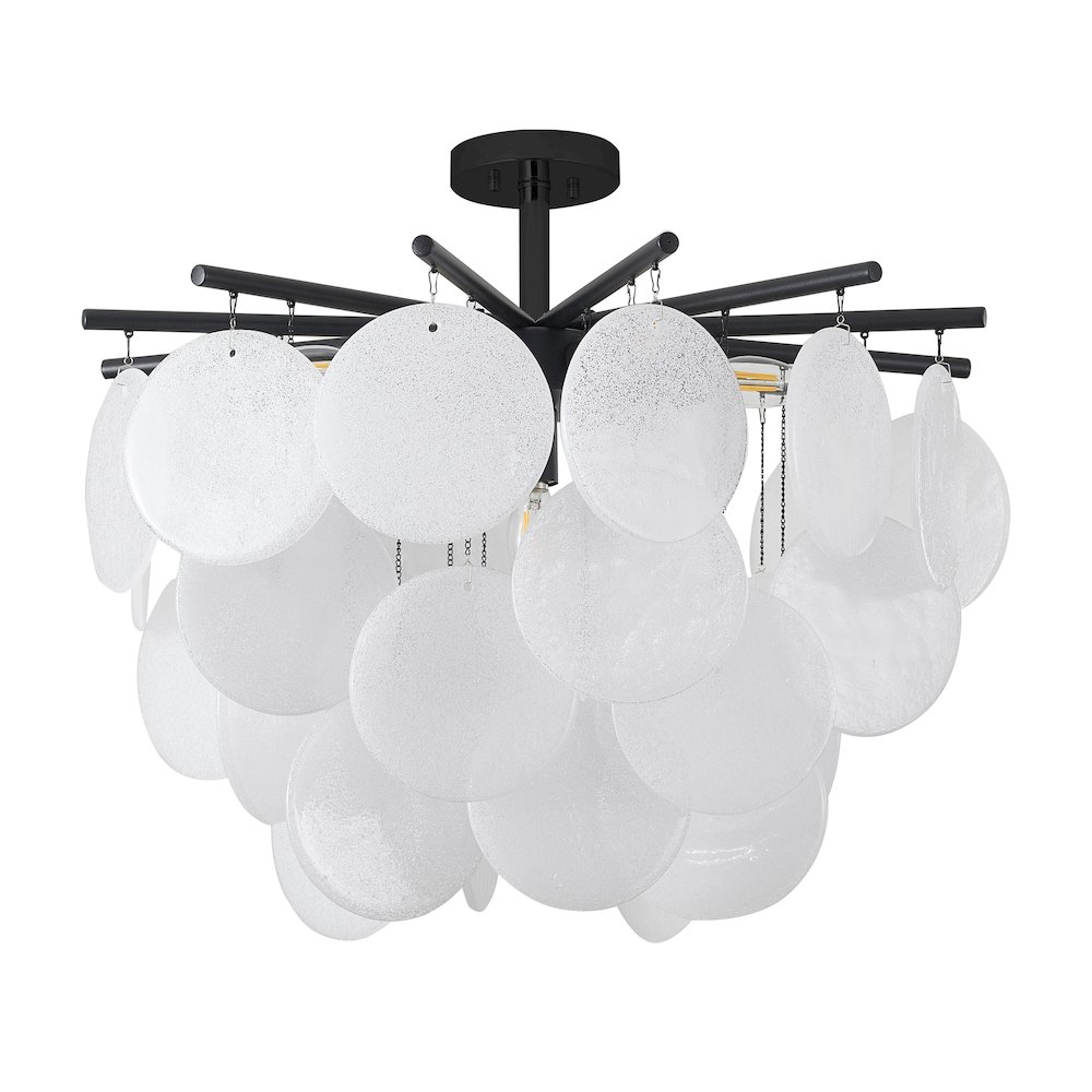 7-Light Satin Black Chandelier With Frosted White Glass Petals. Picture 5