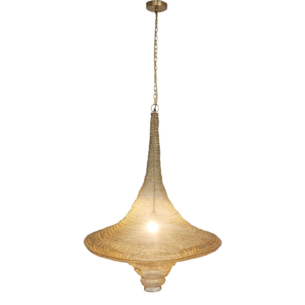 1-Light Gold Pendant With A Chain Basket Shade. Picture 1